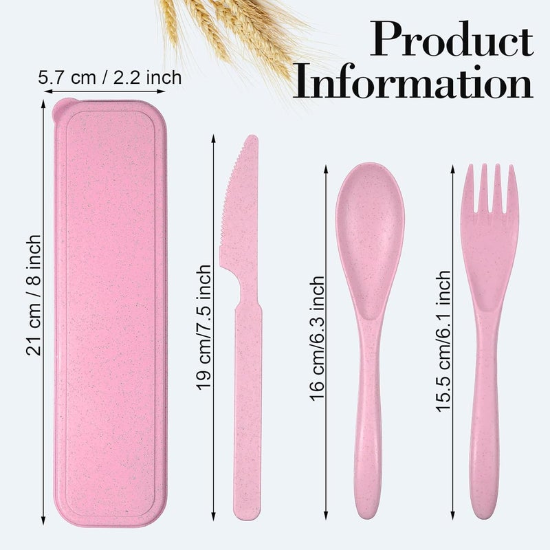 Yahenda 28 Sets Reusable Travel Utensils Set with Case Wheat Straw Cutlery Portable Spoon Knife Fork Tableware Lunch Box Accessories Bulk for Adult Travel Picnic Camping Utensil Gifts(Assorted Colors) - Image 2